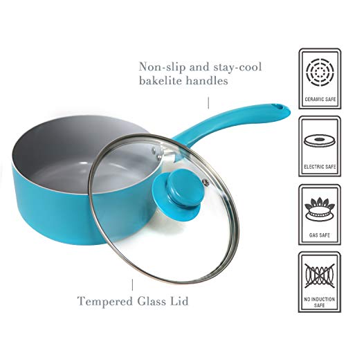 Mirazur 7'' Ceramic Nonstick Saucepan with Tempered Glass Lid Small