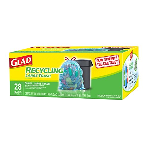 Glad Recycling Large Drawstring Blue Trash Bags 30 Gallon 28 Count