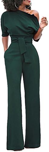 Cheeryme Womens Sexy One Off Shoulder Jumpsuits Belted Loose Long Wide Leg Jumpsuit Romper