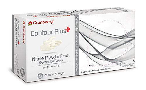 CR3228 Cranberry Contour PLUS Series 3220 Nitrile Powder Free Examination Glove, Pro-White, Large (Box of 100)
