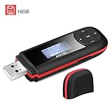 AGPTEK 16GB USB Stick Mp3 Player Supports Replaceable AAA Battery, Recording, FM Radio, Expandable Up to 64GB, Black