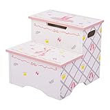 Fantasy Fields TD-12719A Swan Lake Ballerina Step Stool, Hand-Painted Kids Wooden Furniture, White/Pink