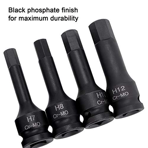 HELAKLS 3/8 Inch Drive Hex Bits Allen Socket Set, 4-12MM 7 Piece Cr-Mo Impact Grade One-Piece Construction Metric Hex Driver Hand Tools For Men 6 CM Length - Thumbnail 5
