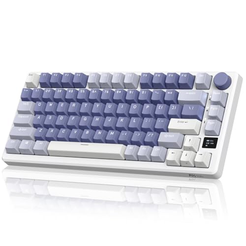RK ROYAL KLUDGE M75 Mechanical Keyboard with OLED Smart Display and Volume Knob, 2.4G/USB-C/BT Gasket Mounted 75% Layout Wireless Gaming Keyboard with 81 Keys, RGB Backlit Hot-Swap Fast Silver Switch