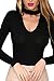 PROGRACE Womens V Neck Choker Halter Long Sleeve Bodycon Leotard Jumpsuit Black S