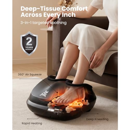 Bob and Brad Lite Foot Massager with Heat, Shiatsu Feet Massager for Plantar Fasciitis, Electric Foot Massagers Deep Kneading, Compression,Circulation- Remote Control, Gifts for Men Women