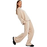 Atelier Muguet Women's Wide Leg Sweatpants, Beige, Pleated Design