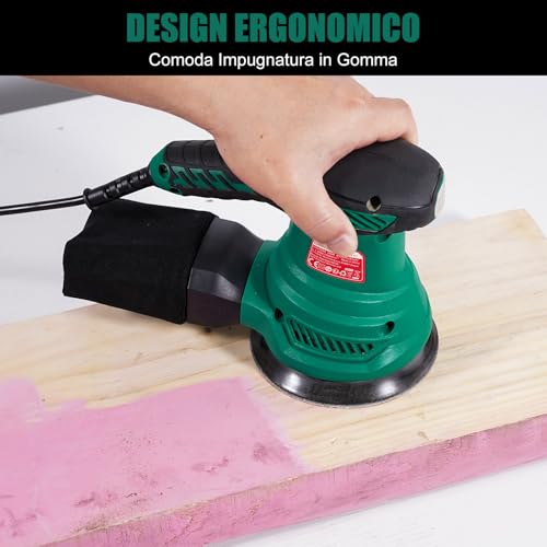 HYCHIKA Orbital Sander 300W, 6 Adjustable Speeds, 13000 RPM, 12pcs Sanding Discs 125 mm (80, 120, 240 Grains), Electric Sander, with Dust Collection Box