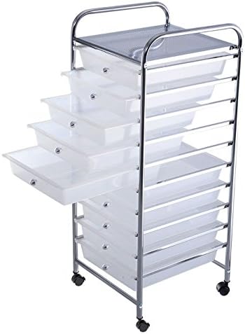 Quality Carts - 10 Storage Drawer - Rolling Organizer - Office School Home - Scrapbook Paper Box Tools - Clear New Plastic Carts - Good Quality - Light Weight
