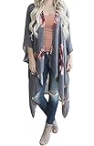 Geckatte Women's Floral Print Cardigan Chiffon Loose Swing Kimono Capes 3/4 Sleeve Irregular Tops