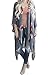 Geckatte Women's Floral Print Cardigan Chiffon Loose Swing Kimono Capes 3/4 Sleeve Irregular Tops Grey