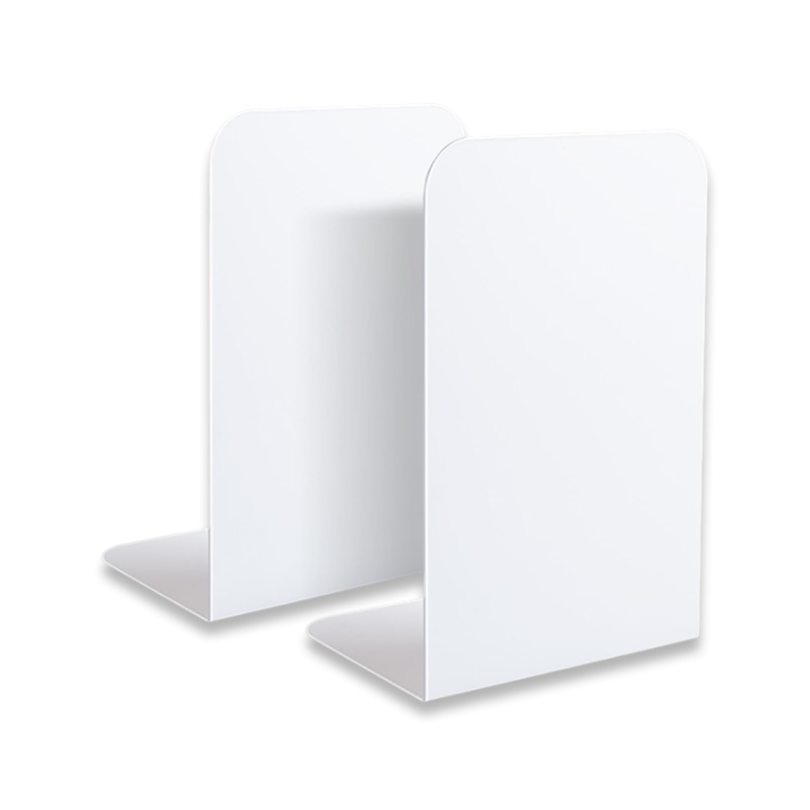 Quixotical 2 pcs Metal Bookends, Heavy Duty Book Ends for Shelves, Non-Slip Book Stopper for Office, School, Home and Library (White)
