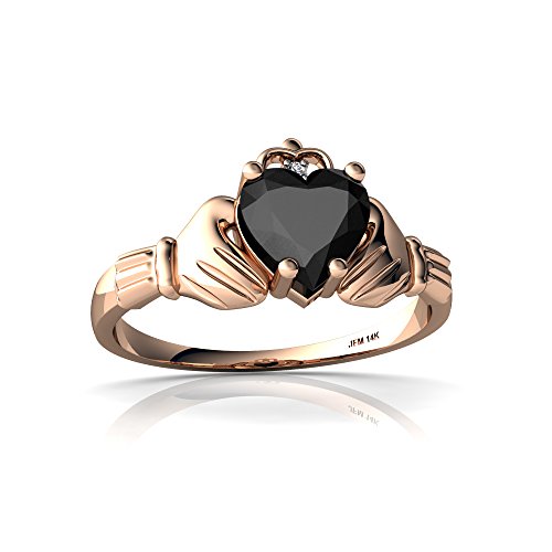 14kt Rose Gold Black Onyx and Diamond 6mm Heart Claddagh Ring