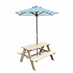 UHOM Kids Wooden Picnic Table Children Bench with Market Umbrella Natural Yard Garden Outdoor Indoor Play Set