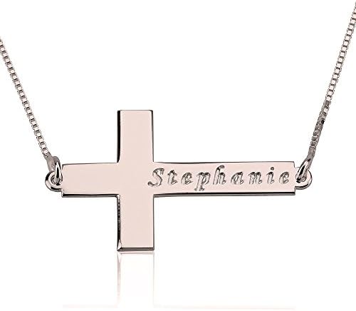 Sideways Cross Name Necklace - Engraved Cross Necklace