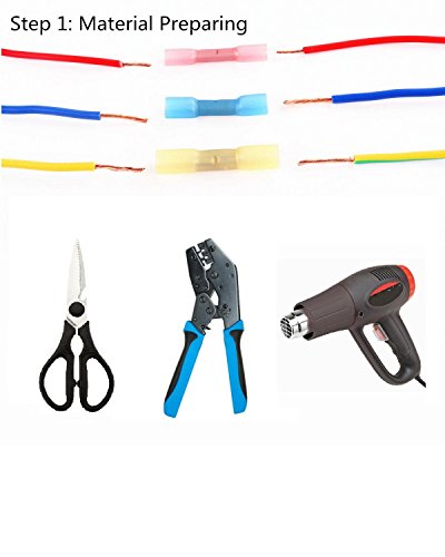 Fotag 180PCS 10-22 AWG Kit Insulated Heat Shrink Wire Crimp Butt Terminal Connectors Electrical Wire Waterproof Marine Automotive Grade Set Connector Assortment (80 Red 60 Blue 40Yellow)