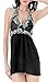 TGD Women's Lingerie Lace Babydoll Set Sexy Sleepwear Nightwear and G-string(3XL,Black)