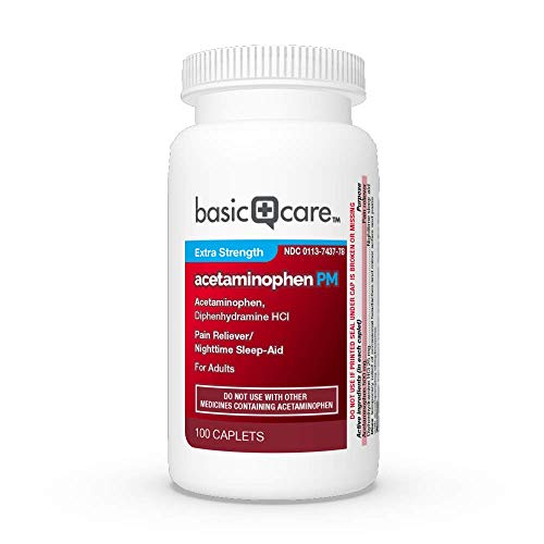 Basic Care Extra Strength Acetaminophen PM Caplets, 100 Count
