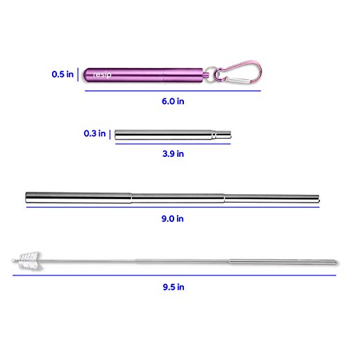 Flyby Portable Reusable Drinking Straws | Collapsible & Foldable Telescopic Stainless Steel Metal Straw Dispenser | Final Aluminum Case, Long Cleaning Brush, Silicone Tip | Purple | 1-Pack - Thumbnail 2