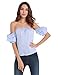 Women's Off The Shoulder Ruffle Blouse Tops Shirt, X-Large, Blue