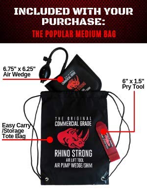 The Original Rhino Strong Commercial Grade Air Wedge Bag Pump Professional Leveling Air Lift Kit & Alignment Tool Inflatable Shim Bag in the Popular Medium Size (Single).