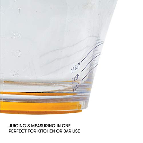 Cooking Light Manual Hand Built-in Strainer and Measuring Cup, 2 Size Reamers Included, Premium Quality Lemon Orange Lime Juicer, Yellow