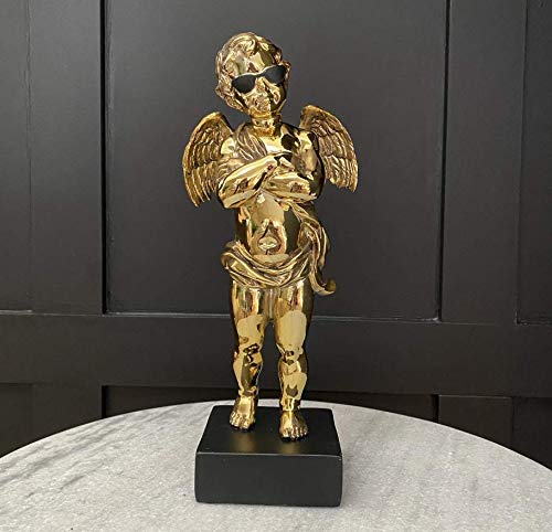 HomeWare Casadomu Cool Cherub In Sunglasses Statue Gold Resin Angel Sculpture Decor Figurine New