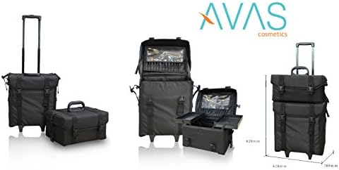 AVAS 2-in-1 Professional Soft Sided Hair Stylist Rolling Makeup Cosmetic Case, Black Nylon
