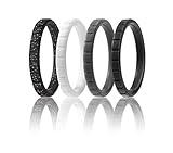 ROQ Silicone Wedding Ring For Women By, Affordable Thin Stackable Silicone Rubber Wedding Bands, 8,4 & Silngles Pack