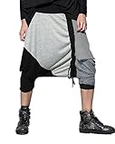 ELLAZHU Men Winter Baggy Elastic Waist Color Block Harem Capri pants Onesize GYM20