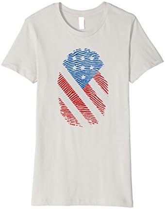 Womens USA Flag Thumbprint America DNA T-Shirt Medium Silver
