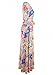 Afibi Womens Bohemian 3/4 Sleeve Faux Wrap Maxi Dress With Belt (X-Large, Design 4)