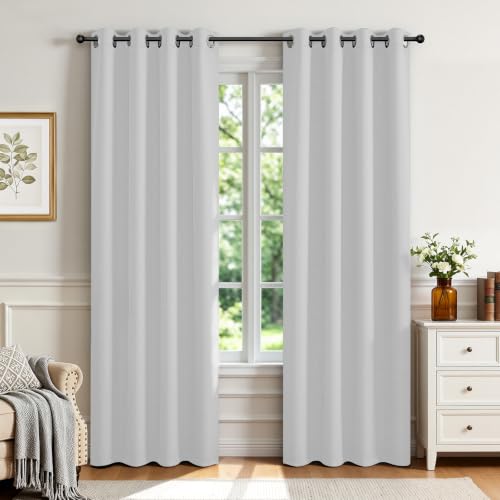 Joydeco Blackout Curtains 108 Inch Length 2 Panels Set, Thermal Insulated Long Curtains& Drapes 2 Burg, Room Darkening Grommet Drapes for Bedroom Living Room Window(Greyish White, W52 x L108 Inch)