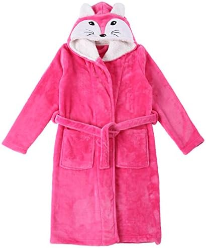 Trendy XU Girls Cartoon Fox Hooded Fleece Lining Bathrobe Soft Flannel Homewear