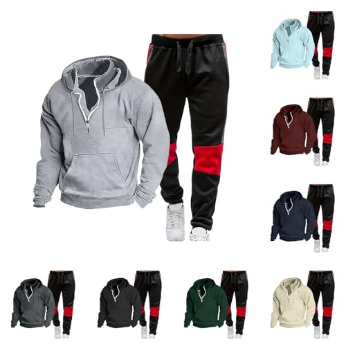 TDEOK Hoodie Tracksuit Mens Full Set, 1/4 Zip Up Solid Colors Hoodie With Drawstring & Elasticated Waist Sweatpants Casual 2 Piece Outfits Sweatsuit Sport Suits Running Joggers Set M-3Xl