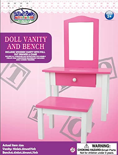 Matty's Toy Stop Pink/White Wooden Doll Furniture Doll Vanity with