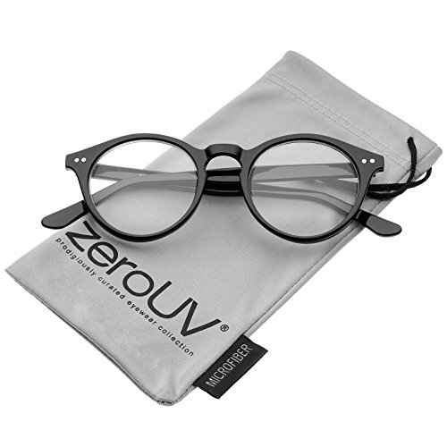 zeroUV - Retro Keyhole Nose Bridge Clear Lens P3 Round Glasses 46mm (Black / Clear)