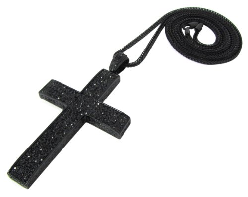 Iced Out Blackout 3D Cross Pendant Piece w/ 30" & 36" Franco Chain - 36 Inches