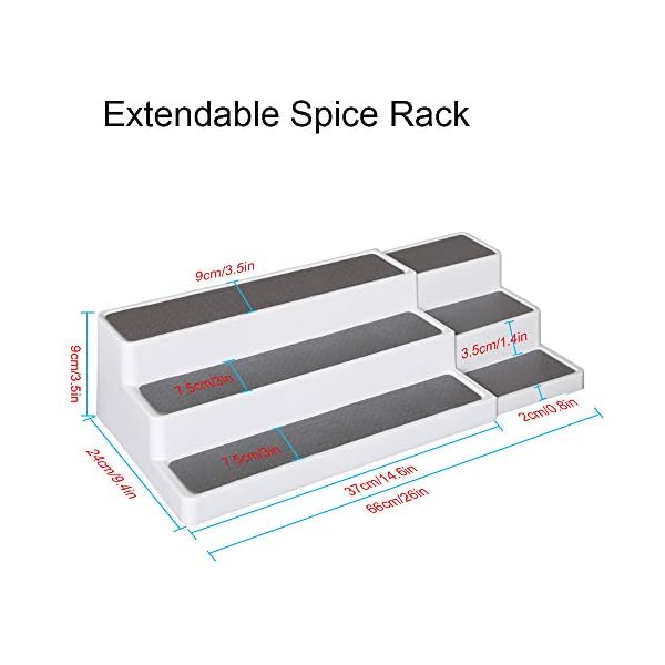 Semlos Expandable Spice Rack, 3-Tier Seasoning Shelf, Non-Slip Flavoring Organizer for Kitchen Pantry Cabinets Cosmetics…