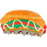 Fun Food Hair Claw Clip, Hot Dog Hair Claw Clips 4in Medium Acetate Hair Clips for Women and Girls Unique Hair Accessories (Colorful)
