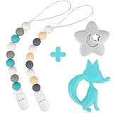 Silicone Pacifier Clip by Dodo Babies Pack of 2 + Teething Toy, Premium Teething Bead for Boys or Girls Universal Holder Leash for Pacifiers, Teething Toy or Soothie, Baby Shower Gift Set