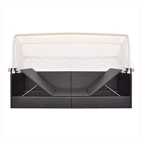 Sunlounger, Outdoor Sofa with Canopy Poly Rattan Black