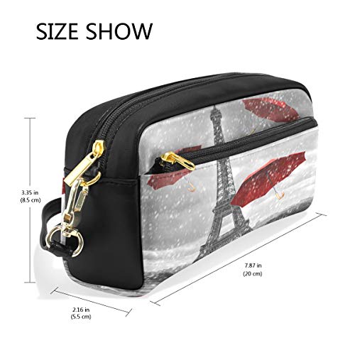 XLING Pencil Case Vintage Paris Eiffel Tower Umbrella Leather Pen Pencil Case Box Pouch Zipper Makeup Cosmetic Bag Travel