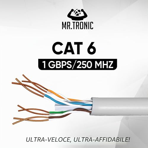 Mr. Tronic 50m Cat 6 Ethernet Cable Bulk Cabel, Cat 6 High Speed LAN Network Cable for Fast Internet Connection 1Gbps - 250MHz AWG24 Bulk | UTP CCA (50 Meters, Grey)