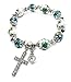 Nazareth Store Handmade Crystallized Glass Beads Cross Bracelet with Ceramic Flower Beads Religious Christian Bangle for Women and Men (Green)