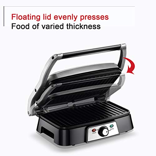 Panini Maker 2 Slice Panini Press Grill, Non-stick Sandwich Maker with Removable Drip Tray and Temperature Control, Opens 180 Degrees for Sandwich, Steaks, Grilled fish