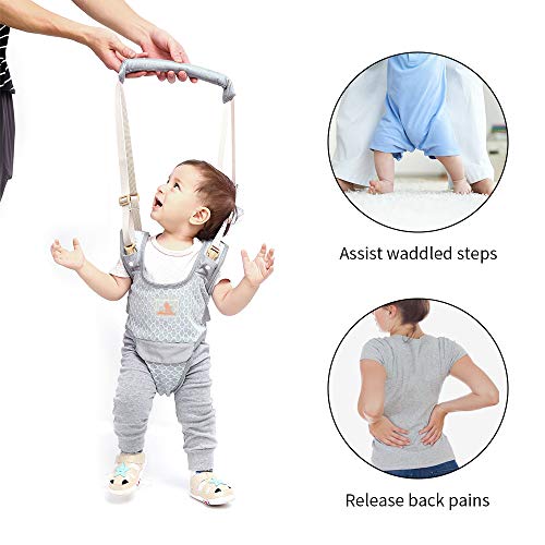 Happy Walk Baby Walking Harness Cotton 2 in 1 Removable Toddler Walk Learning Assistant Belt Protective Breathable Adjustable Safety Leash for 9-17months, Gray - Thumbnail 6