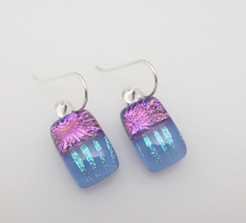 Modern lavender pink fused dichroic glass dangle earrings Sterling silver ear wires .925