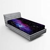 Ambesonne Space Fitted Sheet, Nebula Dark Galaxy with Luminous Stars and Cosmic Rays Astronomy Explore Theme, Soft Decorative Fabric Bedding All-Round Elastic Pocket, Twin Size, Purple Blue