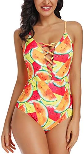 Sondiborn Swimwear Women's One Piece Criss Cross Front Swimsuit Solid Color Floral Print Monokini